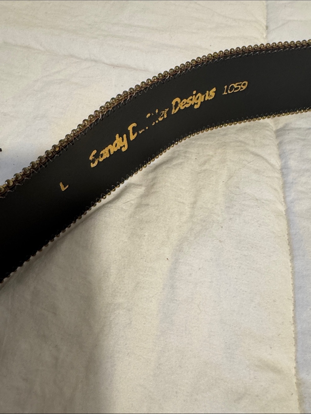 Vintage Sandy Duftler Designs 1999 Wide Leather Statement Belt Tan White Olive - Picture 9 of 10